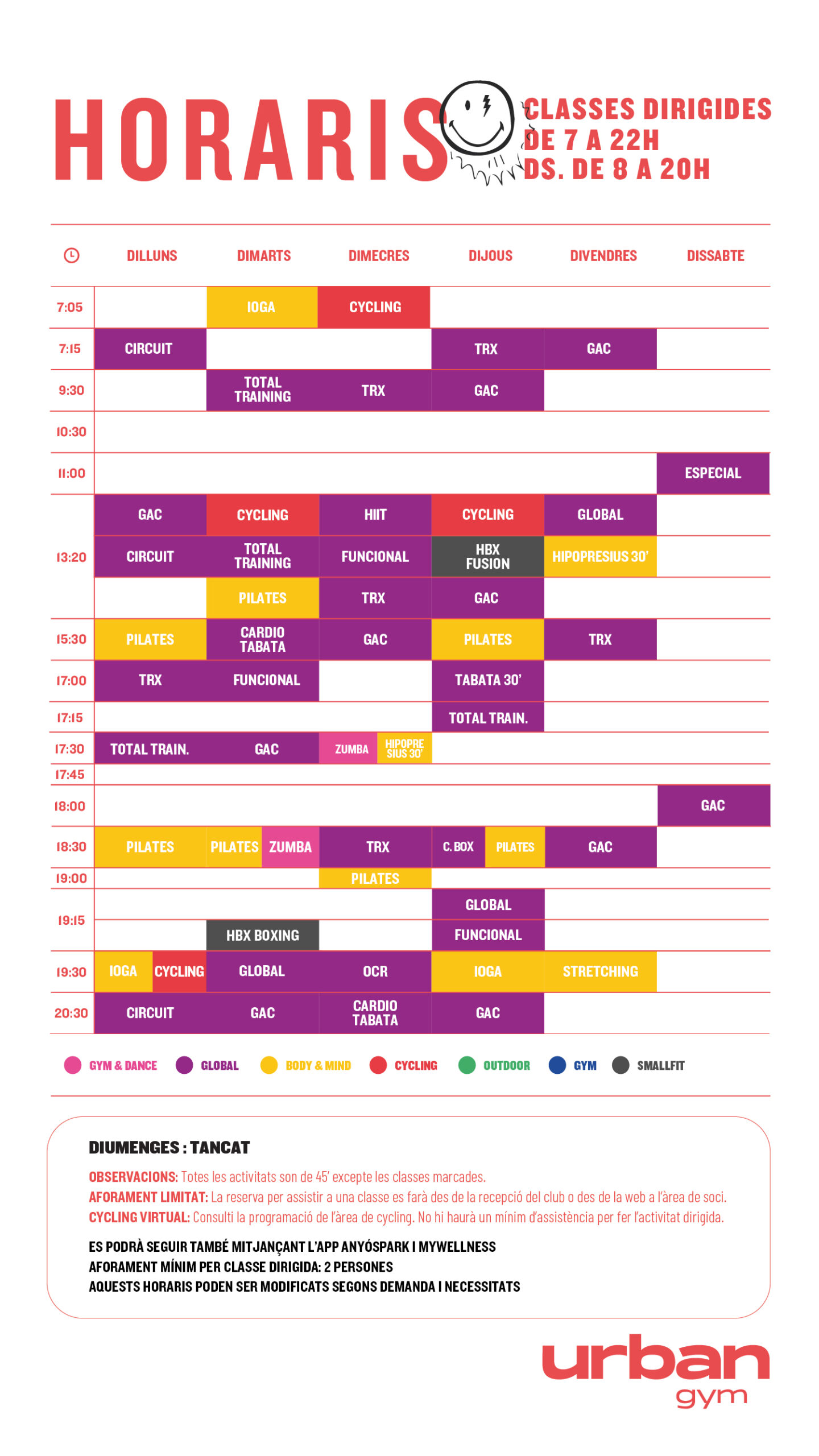 HorarisUrban Gym octubre